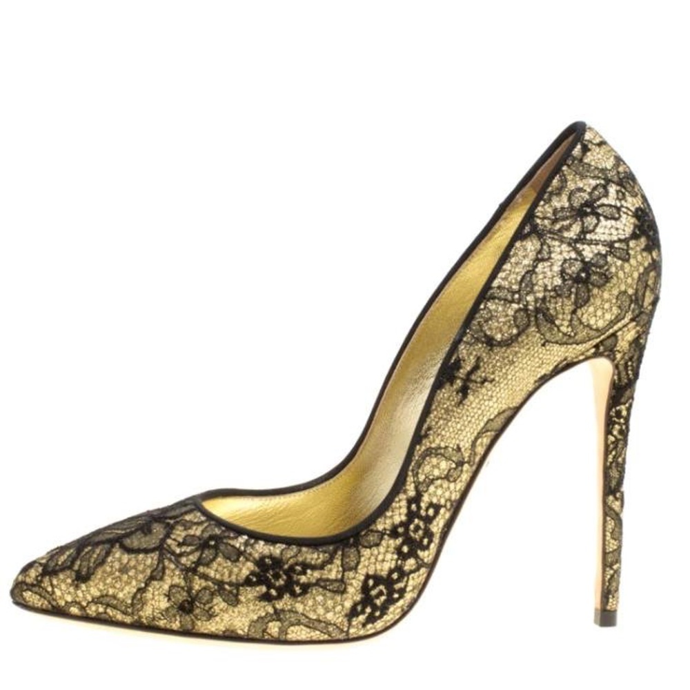 NWB DOLCE & GABBANA Gold Black Chantilly Lace KATE heels shoes Pumps $1045 38 8 - Picture 4 of 16